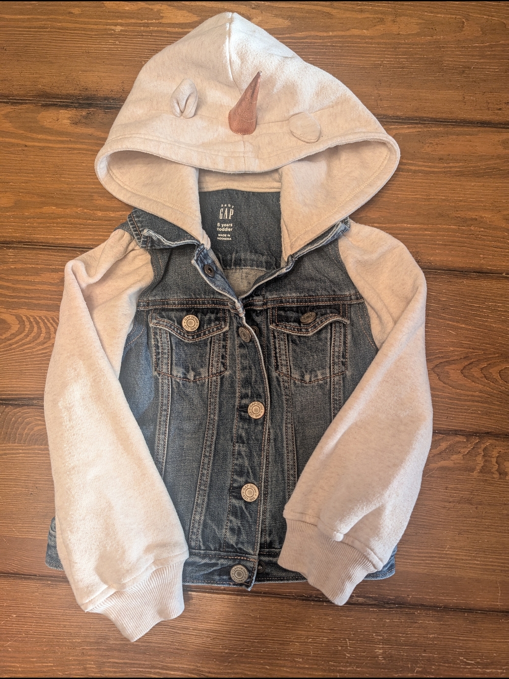 GAP Kids Unicorn Denim Jacket with Cream Sleeves